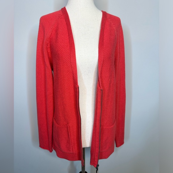 Sz S J Jill full zip front knit sweater red pockets long sleeve - Picture 2 of 8